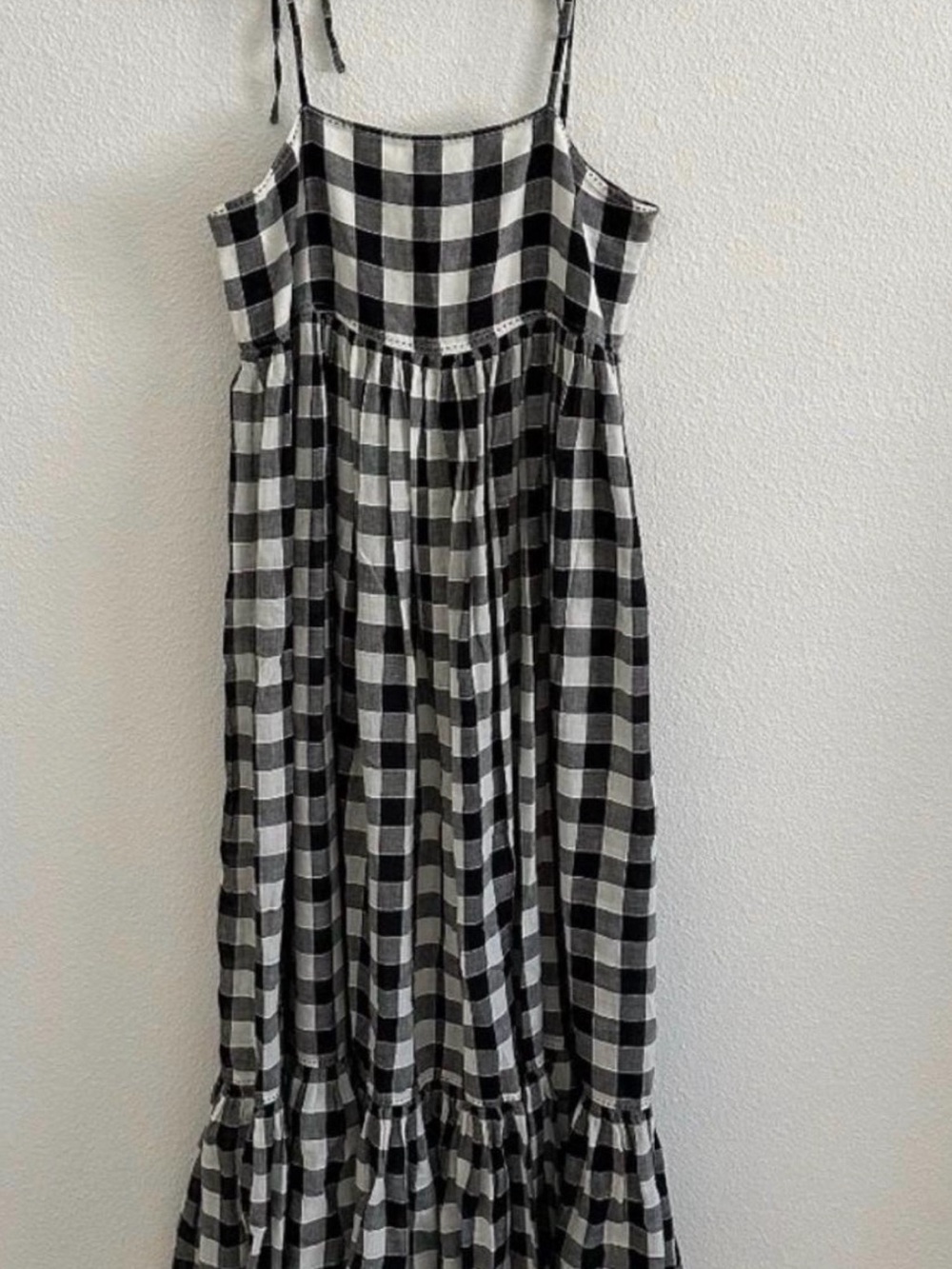 The Great Black & White Gingham Tie-Shoulder Dress